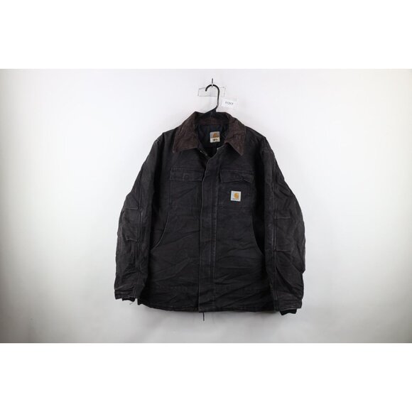 Vtg Y2K 2001 Carhartt Mens 44 Distressed Quilted Canvas Chore Barn Jacket Black